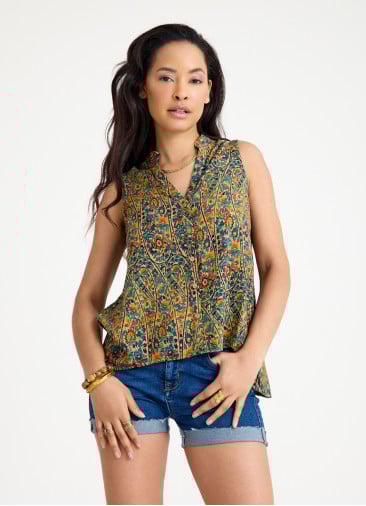 Shirt Collar Asymmetric Cut Petrol Bohemian Blouse 4563